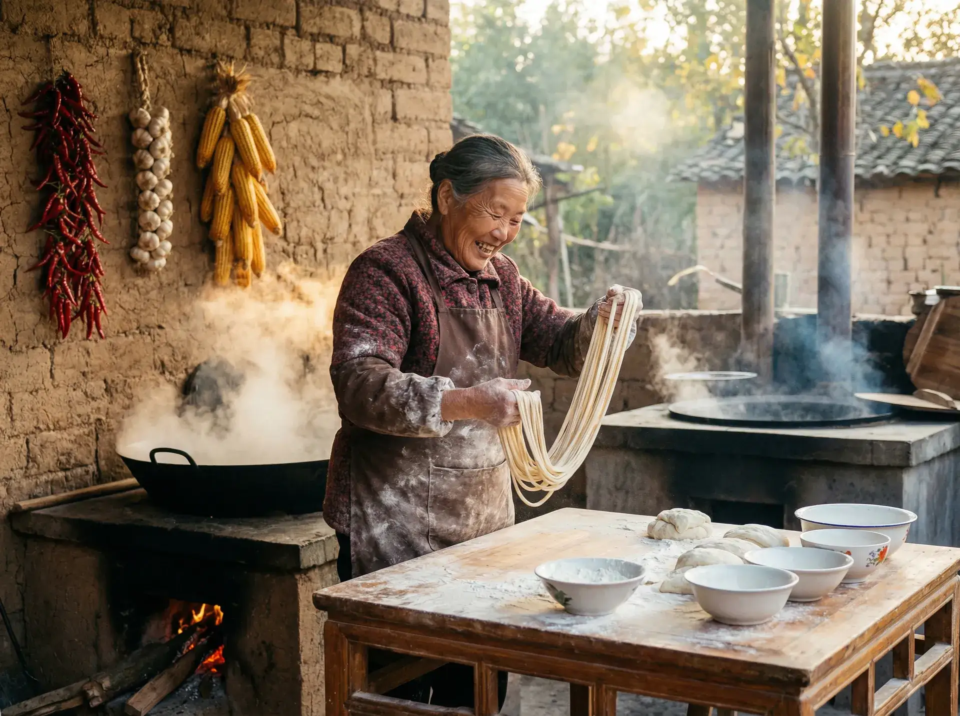 农家大嫂手擀面 - 五情天 乡村美食